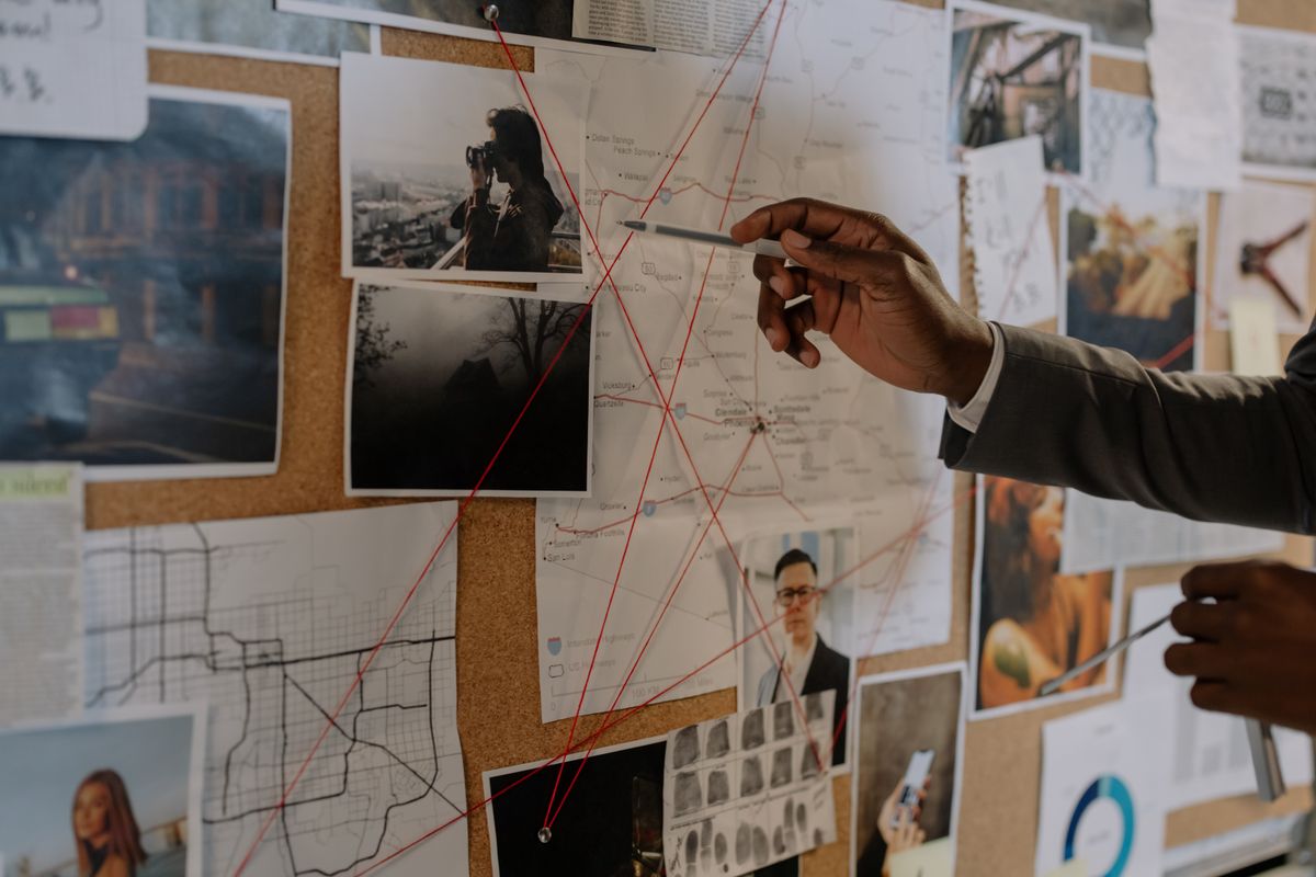 Investigation tracking board showing location mapping and case analysis for stalking offender monitoring - representing the inter-agency coordination failures exposed by the Namyangju case