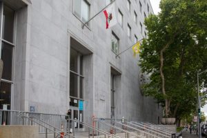 San Francisco Hall of Justice courthouse where a judge declined to detain an accused person over a dead ankle monitor battery