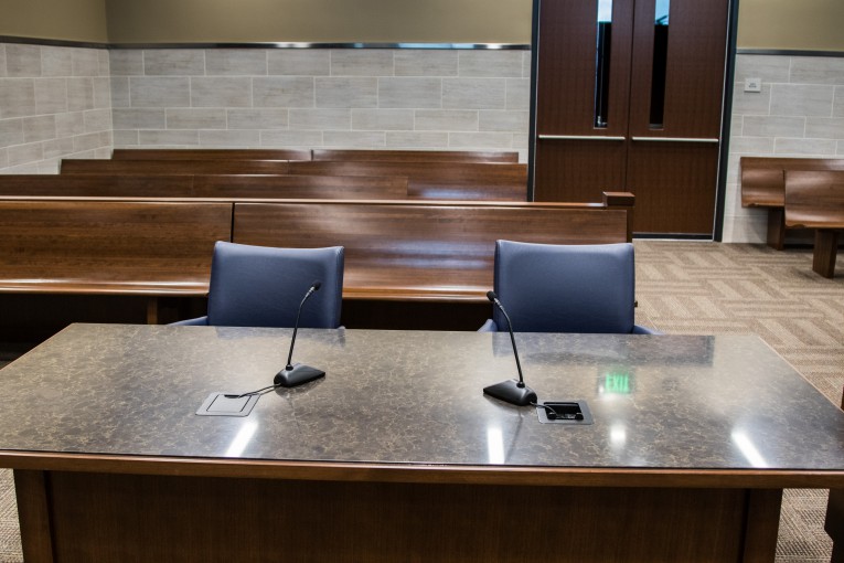 Yolo County Superior Court courtroom where a transient defendant was held on bail after GPS ankle monitor battery failure