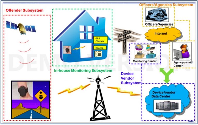 GPS electronic monitoring officer reviewing real-time offender location data on monitoring dashboard